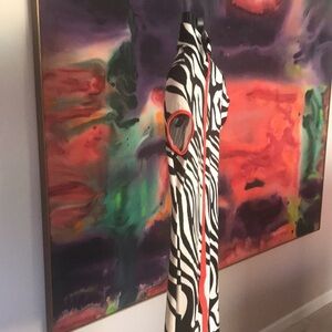 Joseph Ribkoff Zebra Print Zip Front Dress Orange Trim Size 4 Made In Canada